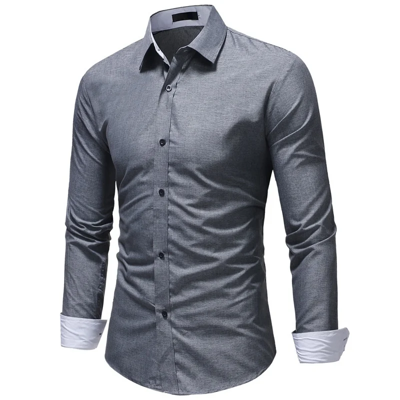 Men Shirts Slim Fit Tops Casual Long Sleeve Pocket Business Shirts Mens Wedding Party Shirt Male Clothing 2021