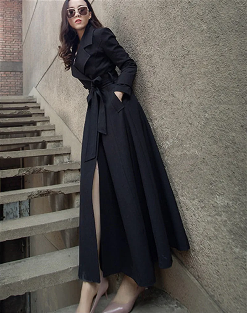 black Neploe X-Long Slim Sashes Женская куртка однотонная классная изящная женская куртка Новая Осенняя Модная элегантная парка с карманами 69096 - Цвет: black