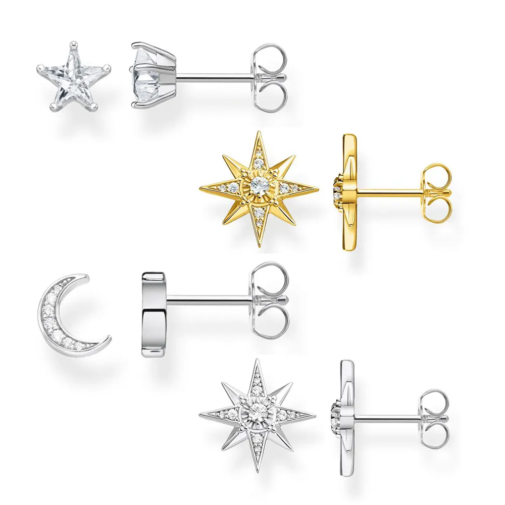 

Star Moon Stud Earrings for Women Men 925 Sterling Silver White Zircon Gold Fashion Jewelry High Quality Ear Stud Gift Wholesale