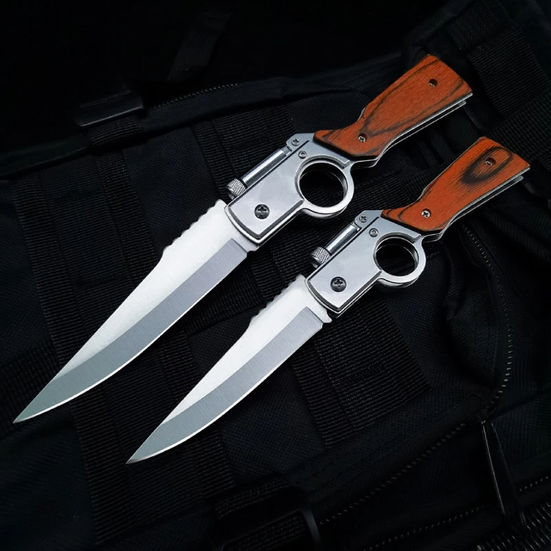 

Quick Open Folding Knife Pocket Knife Survival Tactical Knife Sharp Outdoor EDC Tool Combat Camping Hunting Knives + LED Light