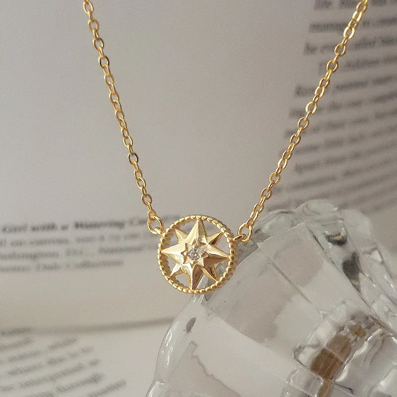 

100% 925 Silver Full Zircon Star Pendant Necklace Jewelry Minimalism Chocker Kolye Vintage Collier Bijoux FemmeNecklacefor Women