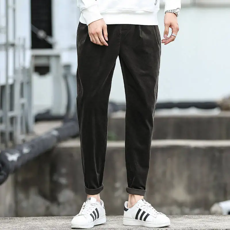 

Брюки мужские повседневные, свободные, вельветовые, черные, большие размеры, Осень-зима