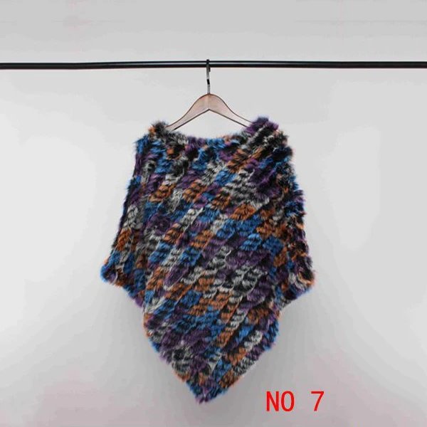 Multicolor 7 VISI HOP/модное Стильное женское пончо с натуральным кроличьим мехом, Вязаная Шаль, качественная накидка VS5201 - Цвет: Multicolor 7