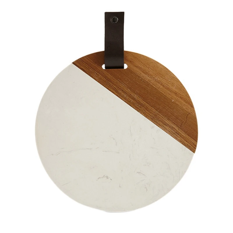 

Round Marble Cheese Plate 10 Inch Spliced Natural Solid Wood Service Tray Modern Style Item Display Tray