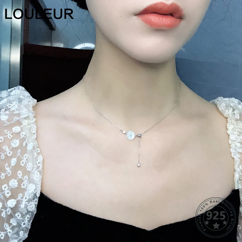 

Louleur Real 925 Sterling Silver Daisy Necklace Fashion Elegant Shell Silver Necklace For Women Luxury Fine Jewellery Gifts