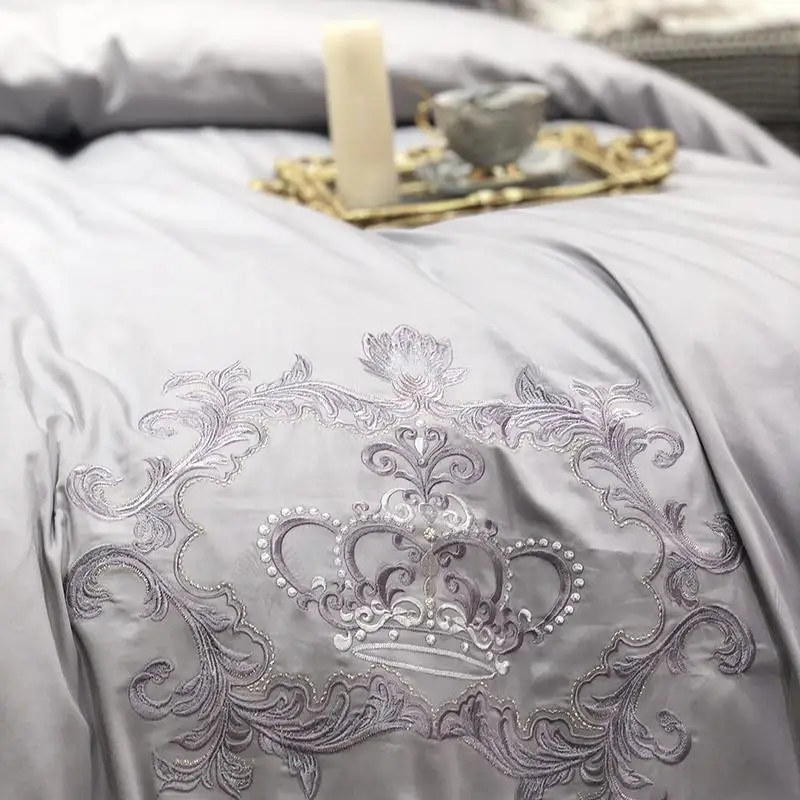 100% египетского хлопка 4 шт. с кружевными вставками и корона пододеяльник набор