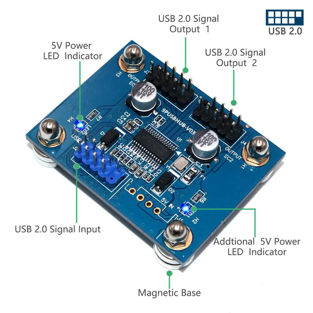 

4-Port USB 2.0 Hub with Power LED and Magnetic base For Desktop, Keyboard, Mouse, USB
