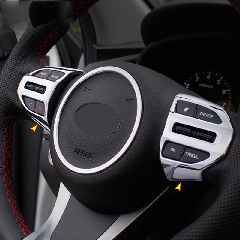 

2 PCS ABS Chrome Car Steering Wheel Switch Cover Interior Frame Button Stickers Car styling For KIA RIO K2 2017 2018 accessories