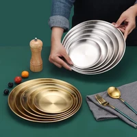 304 stainless steel round plate golden tray fruit plate cake plate western food plate dessert plate gold cutlery set with pouch