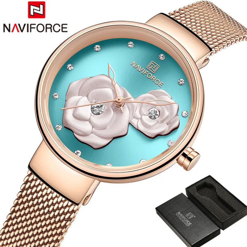 Часы наручные NAVIFORCE женские с сетчатым браслетом из нержавеющей стали брендовые