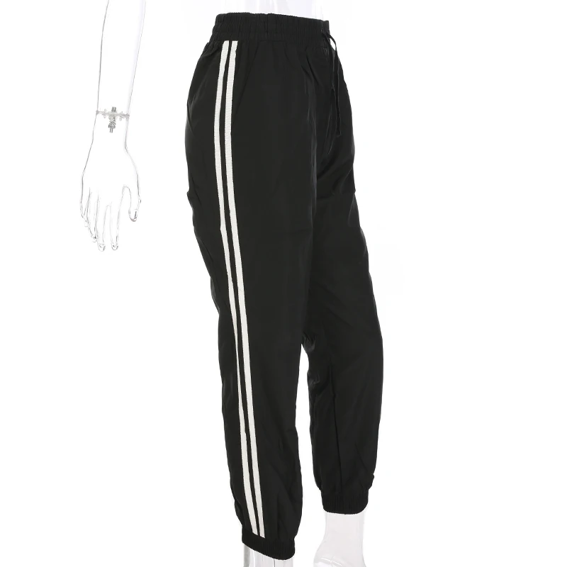 

Weekeep 2017 Autumn Black Ribbon Side Blue Pencil Pants Women Loose Casual Drawstring Pocket Sweatpants Trousers Ladies Harajuku