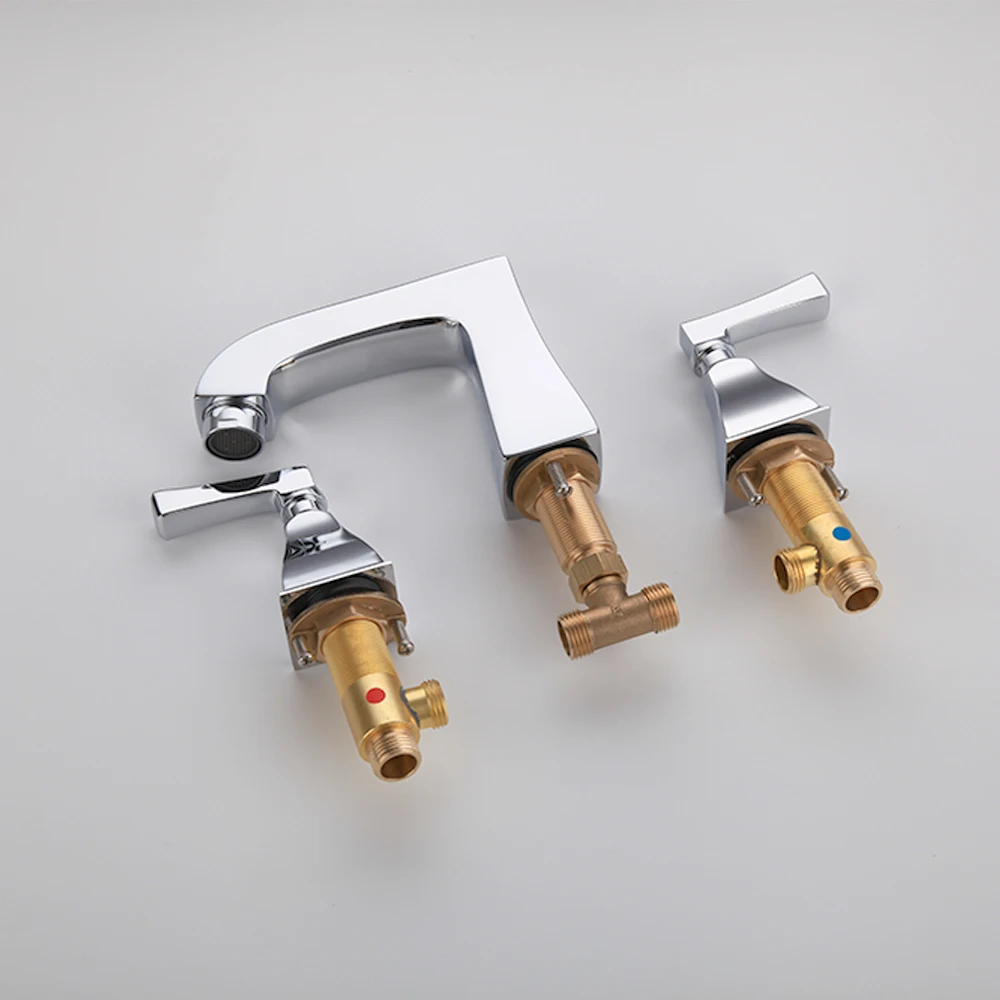 Современный кран Desrin с двойной перекрестной ручкой для ванной комнаты Золотой