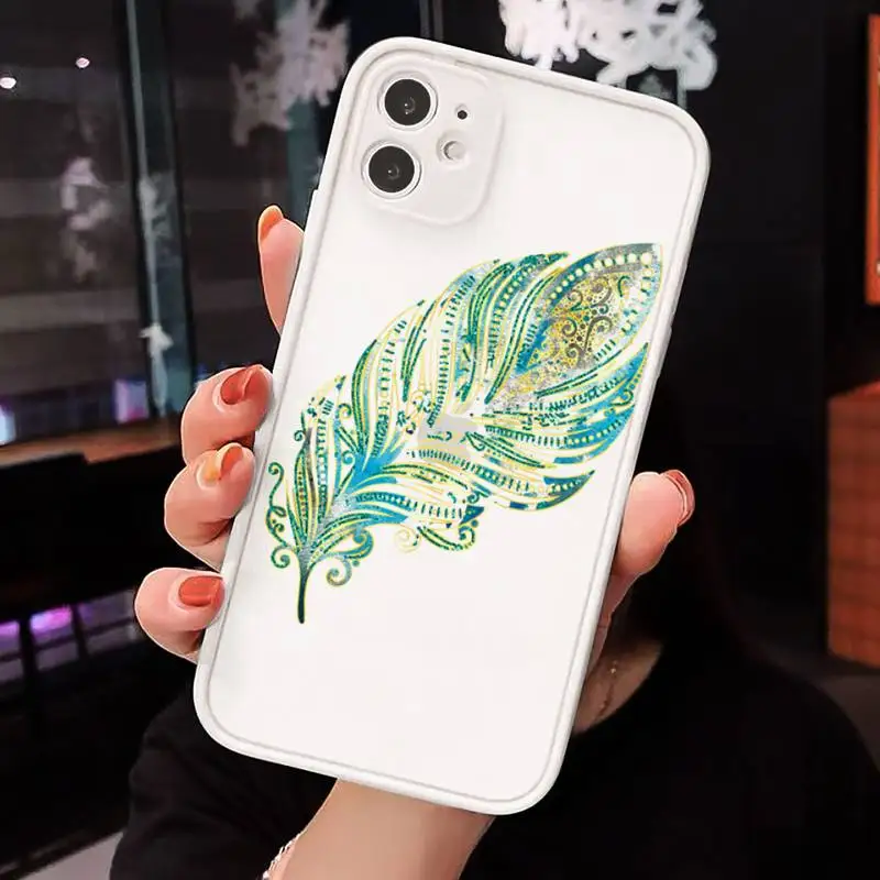 

Peacock feather art pattern high quality Phone Cases matte transparent For iphone 7 8 11 12 plus mini x xs xr pro max cover