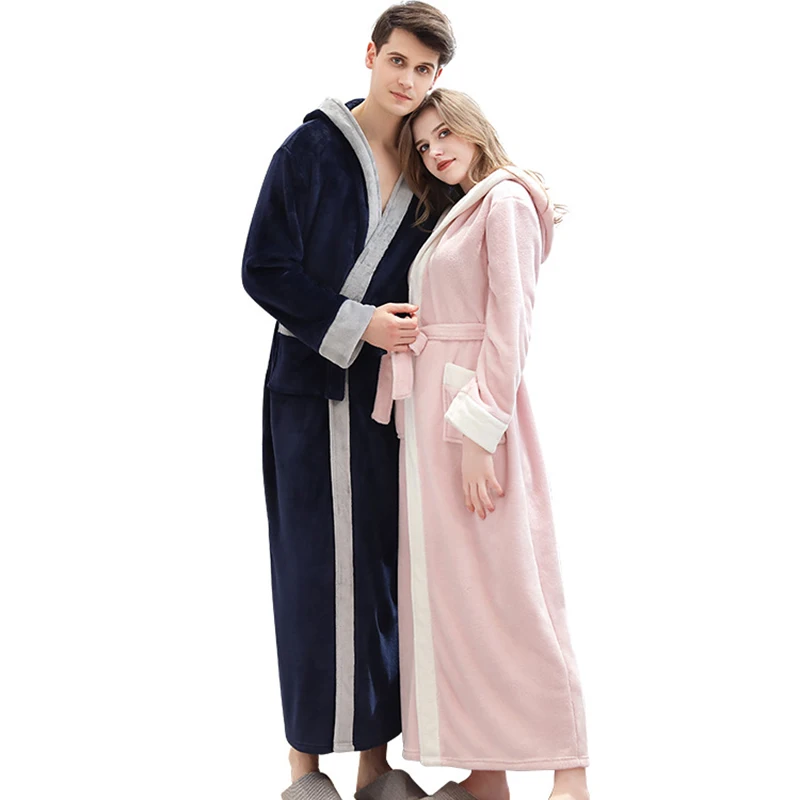

BZEL New Long Robes Couple Flannel Pajamas Winter Soft Warm Sleepwear Simple Breathable Bathrobe Women Pijama Elegant Nightgowns