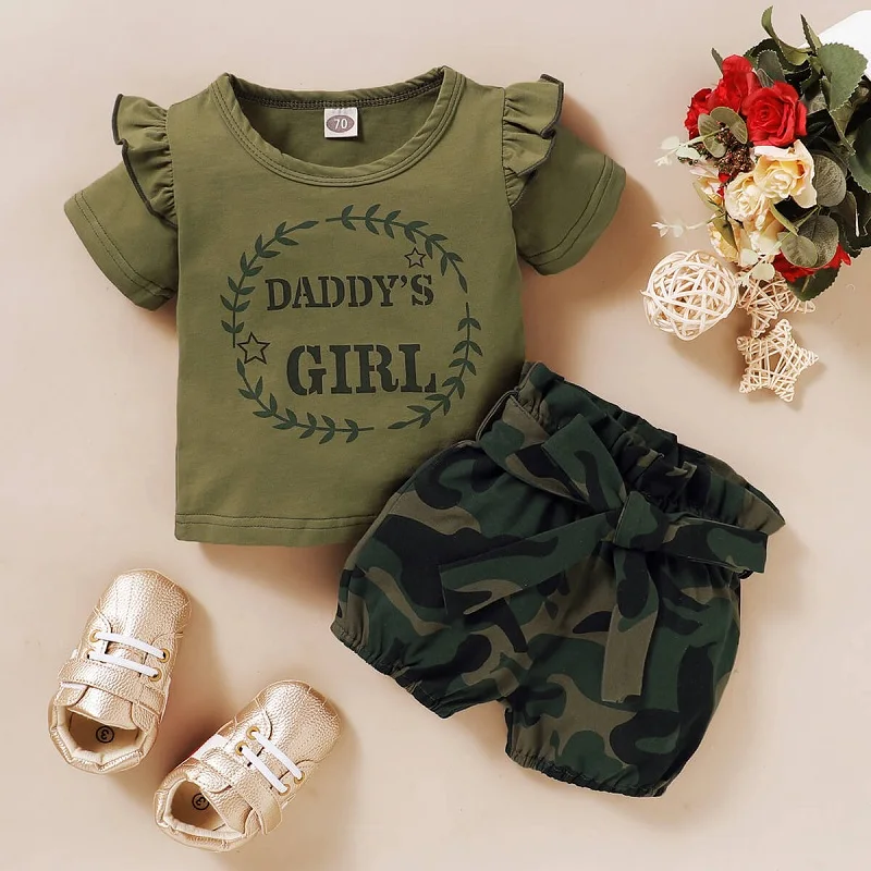

Baby Boy/Girl Outfits Green Short Sleeve Daddy's Girl Shirt Camouflage Clothes Baby Girl Summer Set Baby Clothes Mikrdoo