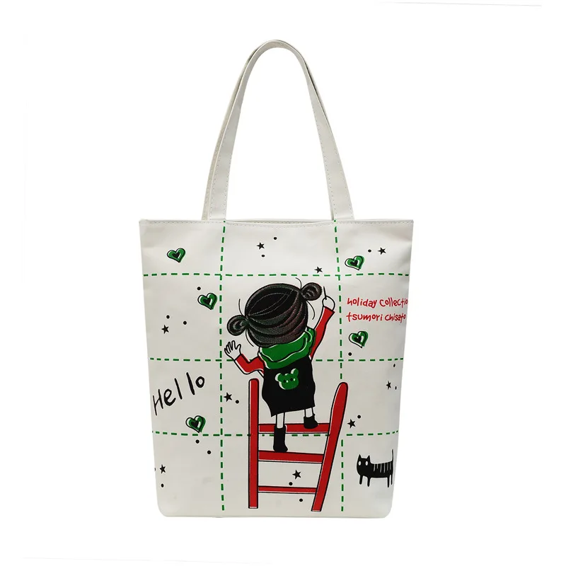 

Floral Printed Handbag Women Shoulder Bag Canvas Summer Beach Bag Daily Use Female Shopping Bag Lady