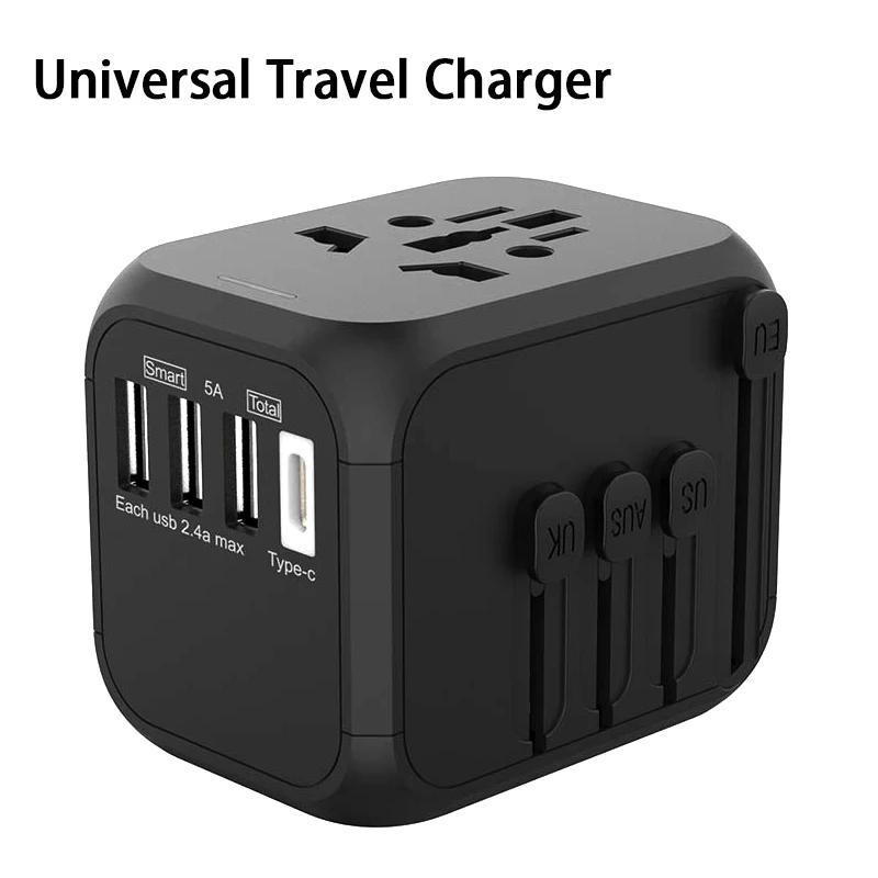 

Универсальное зарядное устройство для путешествий 309T, переходник 100-250 В 5 А, быстрое зарядное устройство с 3 USB-портами + адаптер Type-C