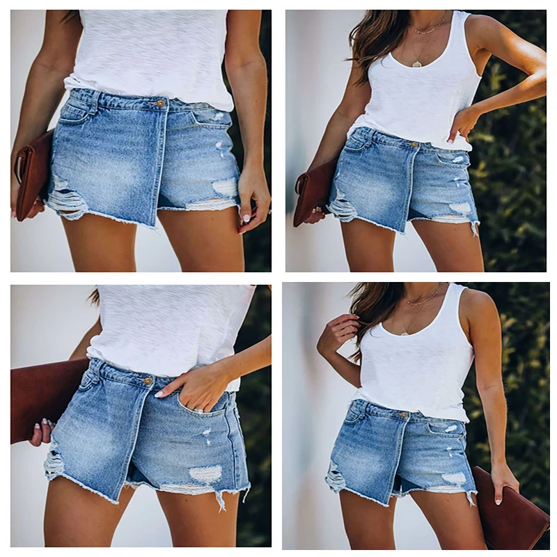 

2021 New European And American Summer Casual Sexy Temperament Light Blue Female Denim Shorts