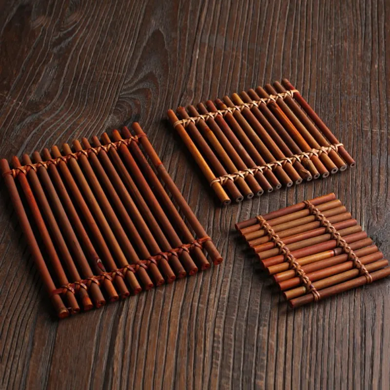 

Wood Placemat Coaster Kitchen Table Bowl Mat Durable Hand Woven Insulation Coffee Cup Coaster Teapot Mat Kitchen Decoration