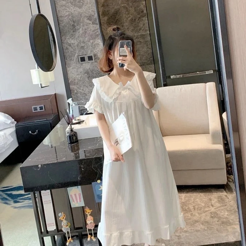 

Long Womens Nightgowns Bow Gown Nighty Women Sleepwear Sexy Hot Erotic Night Dress Lingerie Japanese Sleepshirts Homewear White