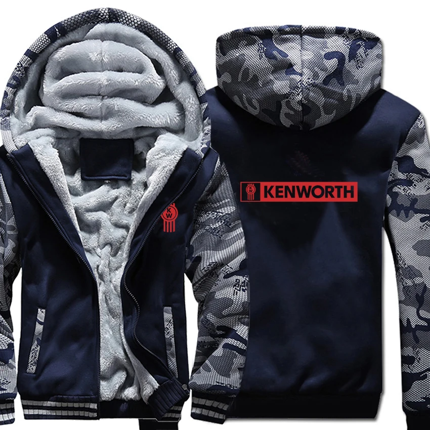 Грузовик Kenworth толстовки Зимний камуфляжный чехол куртка мужская шерстяная подкладка флис Kenworth толстовки