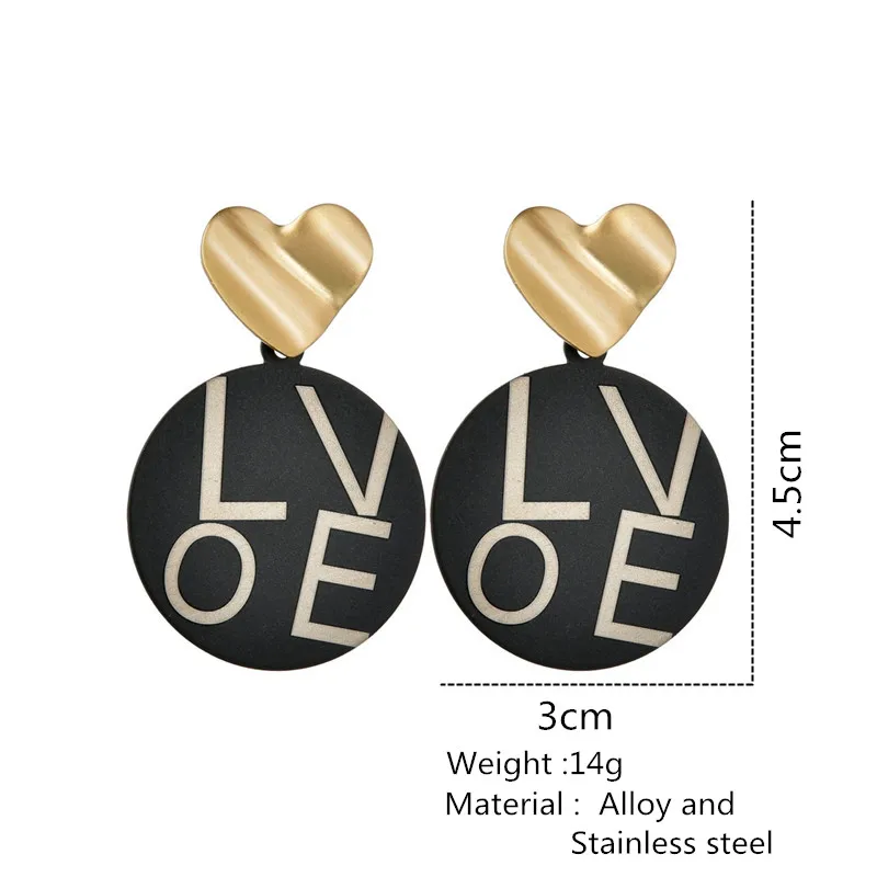 Женские длинные серьги в стиле хип хоп простые черные металлические с сердечками