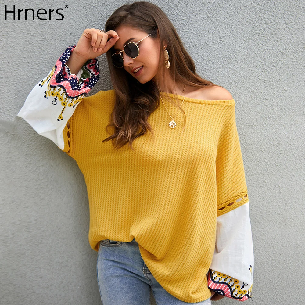 Женский пуловер с вышивкой Hrners повседневный Свободный длинным рукавом в