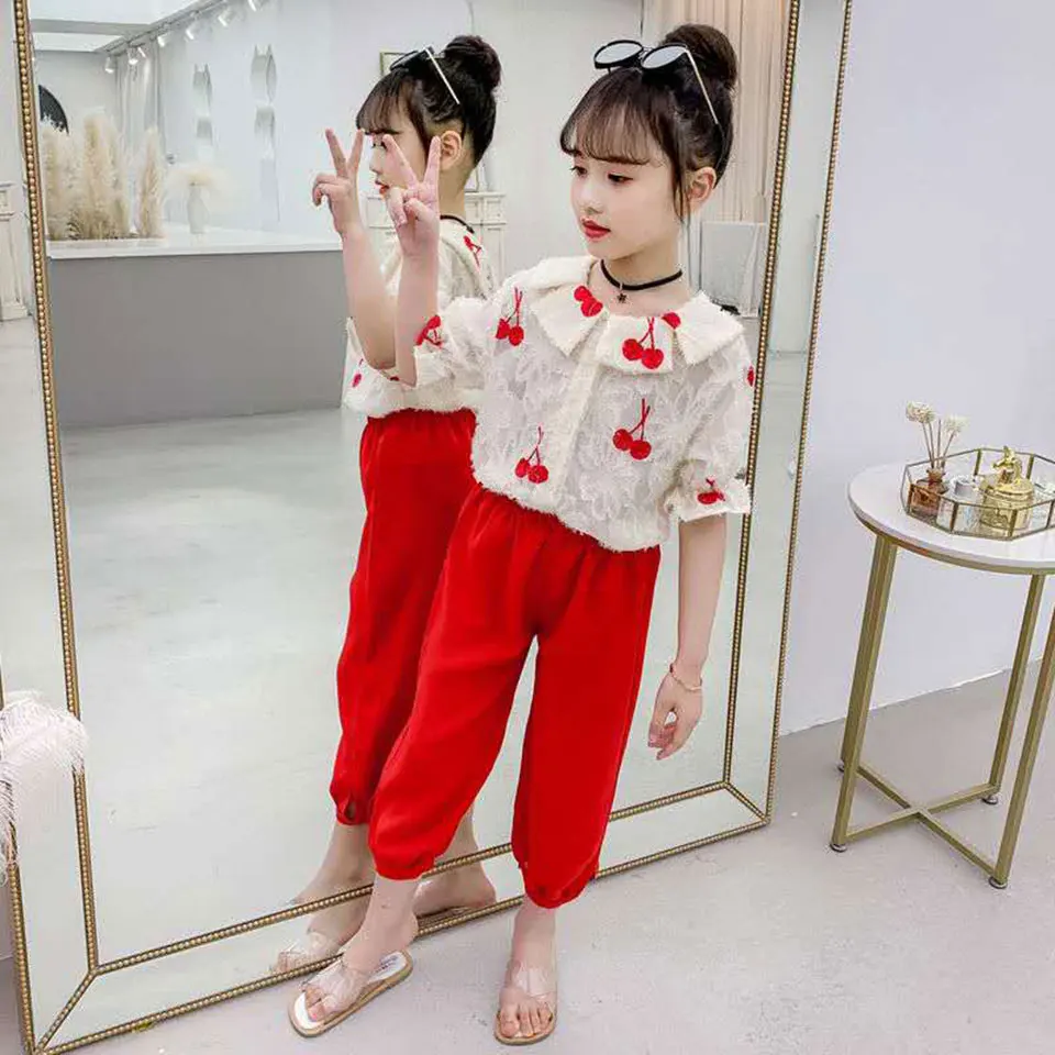 Купи 2020 Summer Fashion 3-12Yrs Baby Girls Clothes Sets Thin Short Sleeve Tops+Pants 2Pcs Suit New Casual Cute Girl Clothes Outfits за 982 рублей в магазине AliExpress