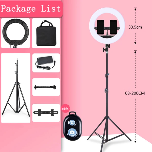 Black Lamp Set 2 Светодиодный кольцевой светильник с держателем для телефона, тренога+ кронштейн стрелы, непрерывный светильник, комплекты для фото-и видеосъемки, красивый заполняющий светильник - Цвет: Black Lamp Set 2