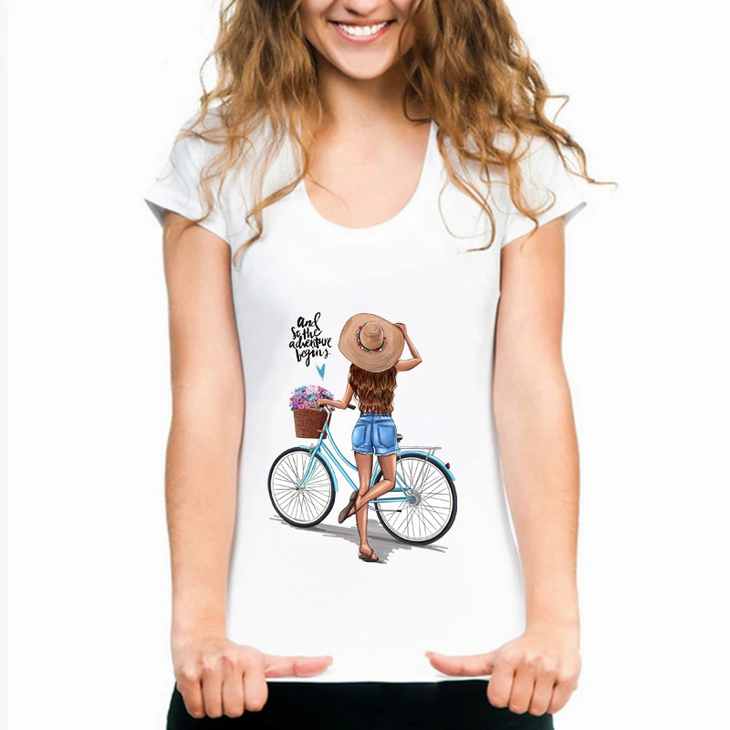 Футболка LUSLOS женская с принтом кавайной девушки милая белая рубашка велосипеда