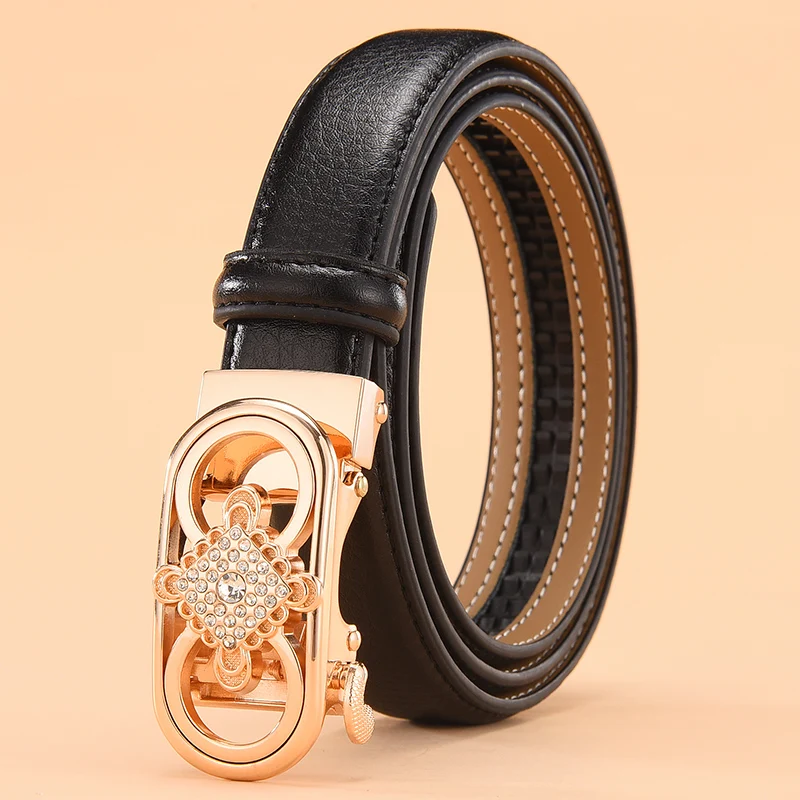 

NewLuxury Design Women Genuine Leather Belt Metal Automatic Buckle Waistband Fashion High Quality Women Dress Jeans Belts 2.4cm