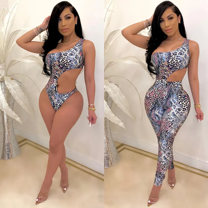 

The new sexy snake print two-piece multi-color slim nightclub jumpsuit for women in 2020