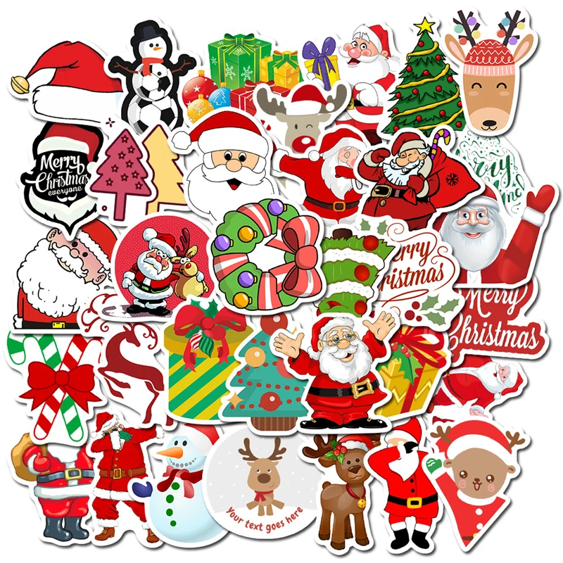 50 Uds. Kawaii, pegatina colorida de Navidad, Pap&aacute; Noel, mu&ntilde;eco de nieve, &aacute;rbol de Navidad, port&aacute;til, monopat&iacute;n, pegatina muy fina, regalo de A&ntilde;o Nuevo-0