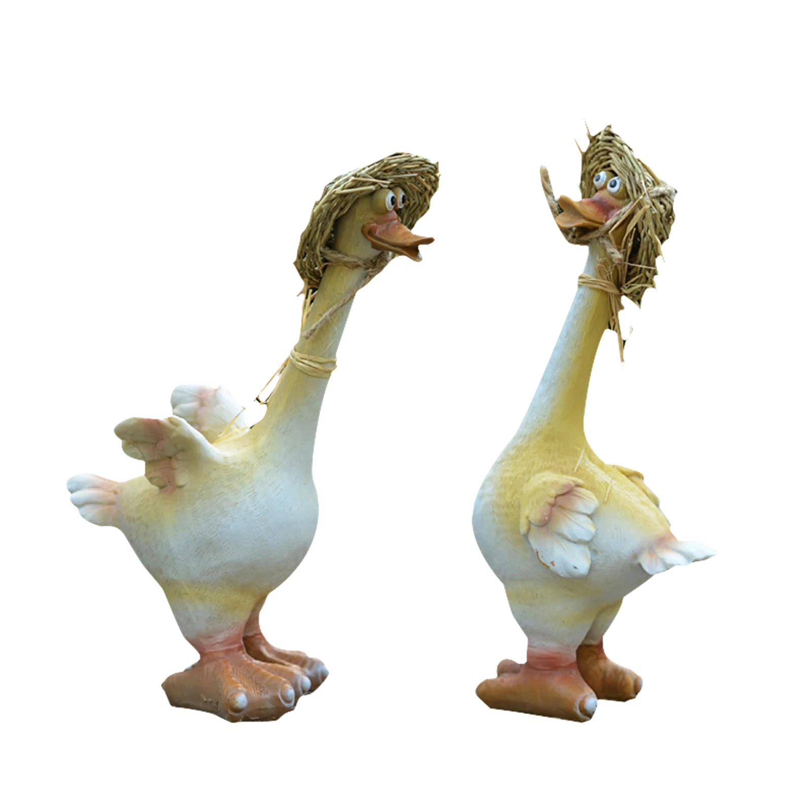 

Straw Hat Idyllic Duck Ornaments Resin Couple Ducks for Garden Pond Landscaping _WK