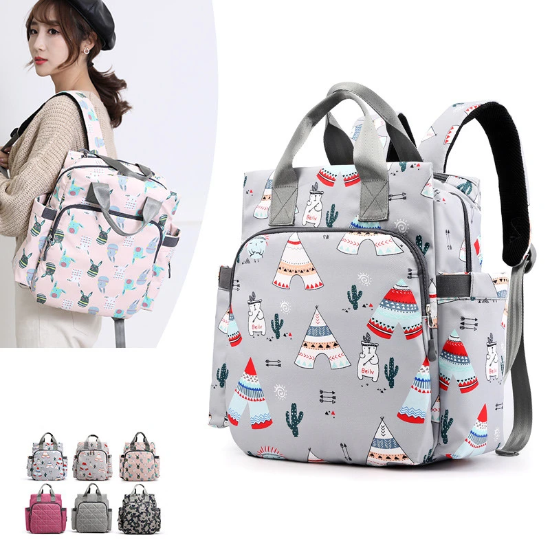 

Fashion Woman Nylon Backpack Mommy Maternity Diaper Bag Solid Zipper Large Capacity Waterproof Travel Backpack Baby Care Bag