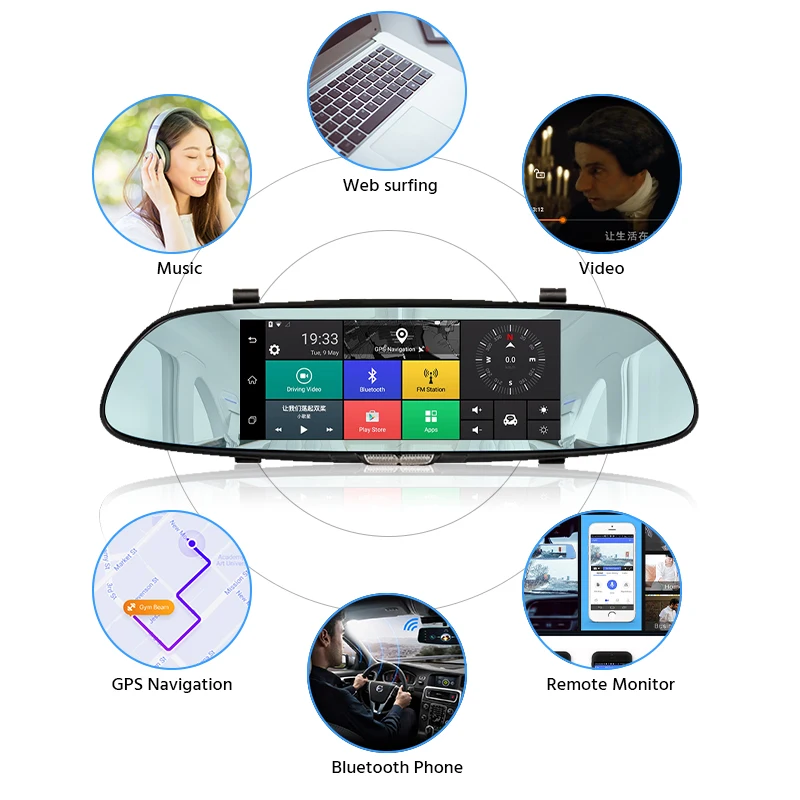 E-ACE Android gps навигация автомобильный видеорегистратор 3g Wifi камера 7 дюймов gps навигаторы 1080P видео рекордер зеркало заднего вида