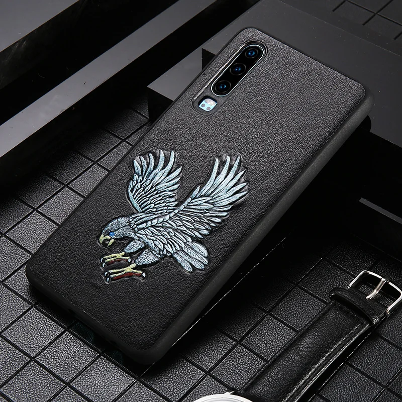

Genuine Leather 3D Emboss Eagle Grain phone case for Huawei P40 P20 P30 Lite Pro Mate 20 P10 Cover For Honor 20 Pro 10 10i 8X