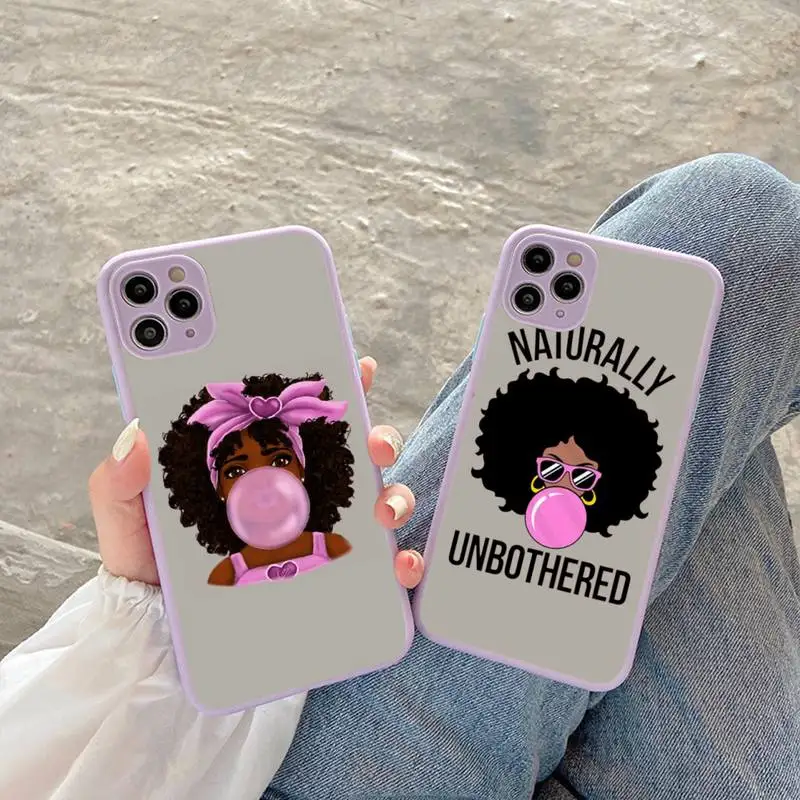 

Fashion Black Girls Phone Case Matte Bumper For iphone12 11 Pro Max X XS Max XR 7 8 Plus 12mini Translucent Cover