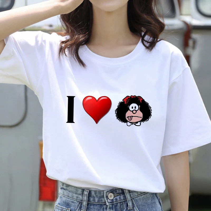 

Mafalda Cartoon Women's T-shirt Fashion Print T-shirt Ladies Casual Harajuku Graphic T-shirt Short Sleeve Kawaii Tshirt Female