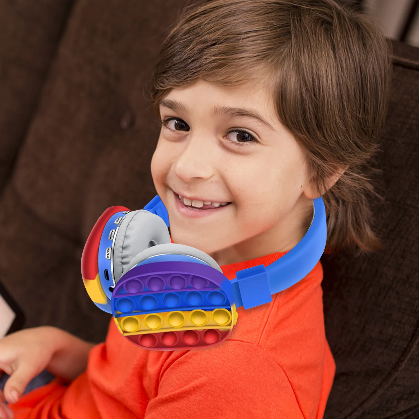Pupet-auriculares est&eacute;reo con Bluetooth y hoyuelos para ni&ntilde;os, juguetes de burbujas de empuje montado en la cabeza, con dise&ntilde;o de arco&iacute;ris, para regalo-3