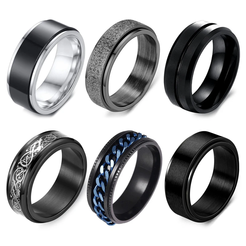 Cool Stainless Steel Rotatable Men Couple Ring High Quality Spinner Chain Rotable Rings Punk Women Man Jewelry For Party Gift