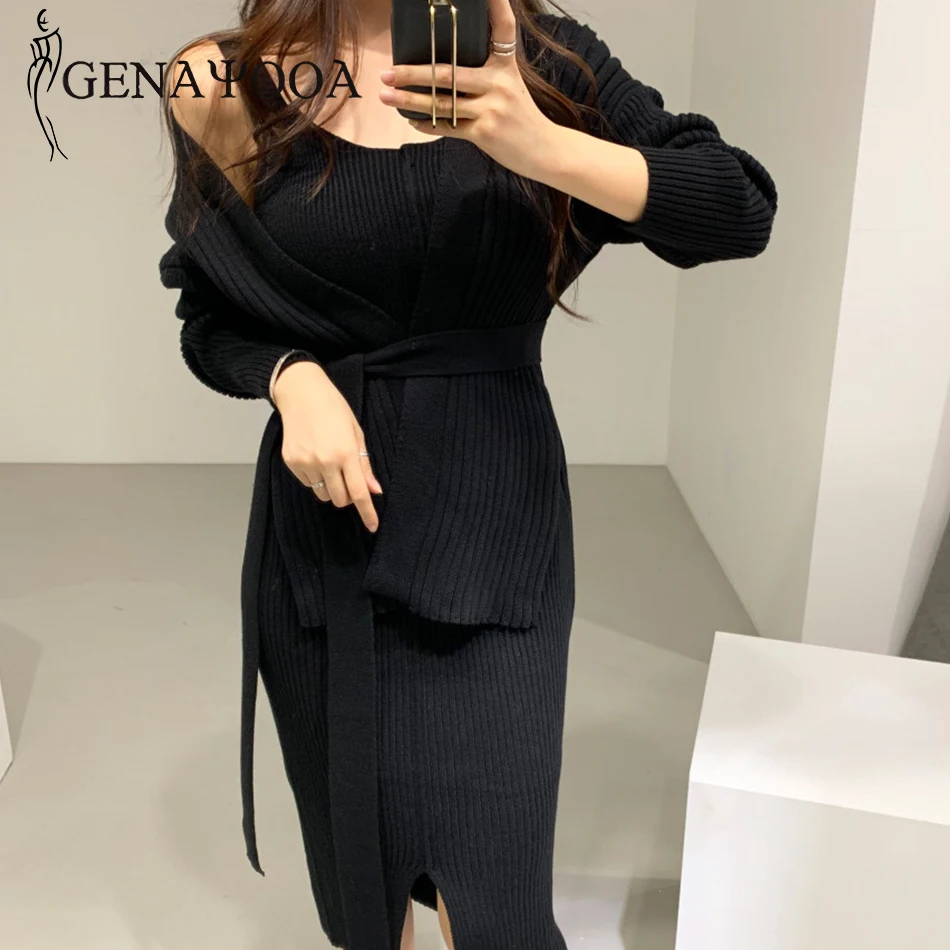 Genayoa женские зимние трикотажные костюмы бодикон сексуальные комплекты из 2