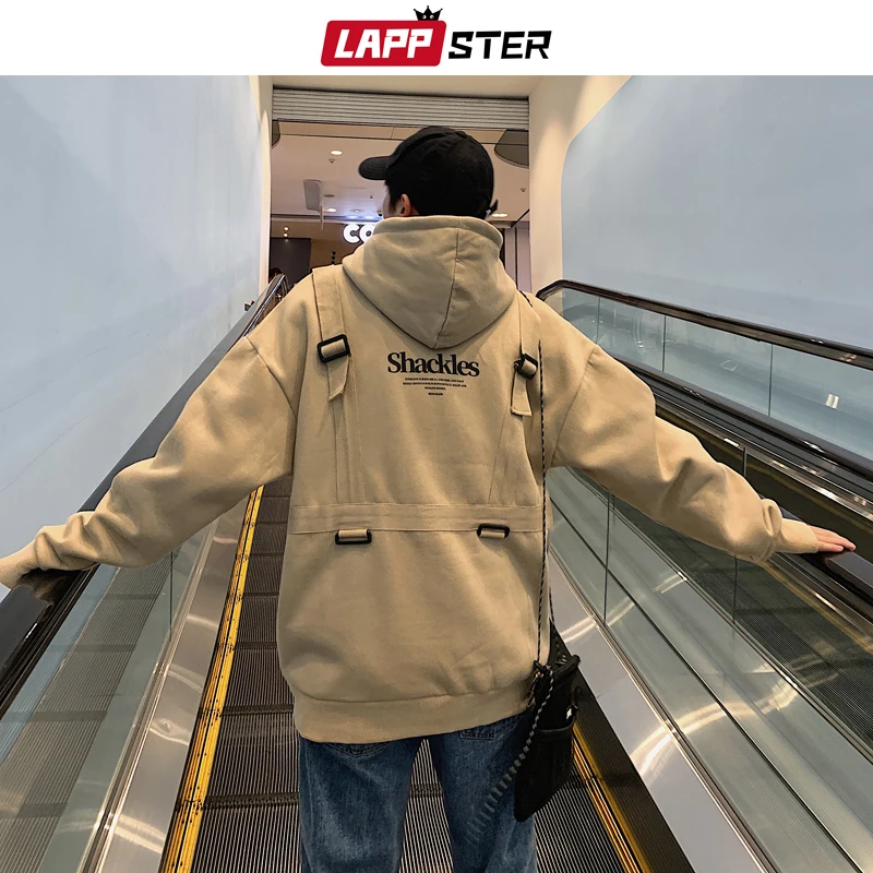 LAPPSTER, мужские толстовки Harajuku с лентами,, Мужская негабаритная Японская уличная одежда, хип-хоп толстовки, корейская мода, худи с капюшоном