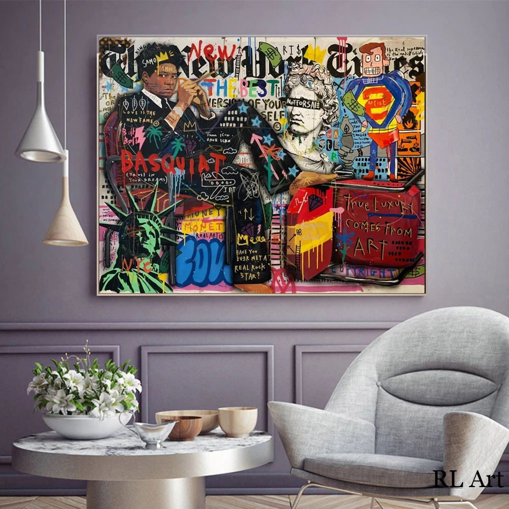 

Modern Graffiti Art Posters and Prints on the Wall Black Man Canvas Art David Painting Portrait Picture for Living Room Decor