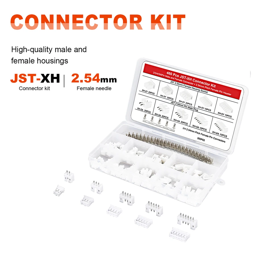 

460PCS JST XH2.54 Male Female Connector kit 2/3/4/5/6Pin Plug with Terminal Wires Cables Socket Header Wire Connectors Kit