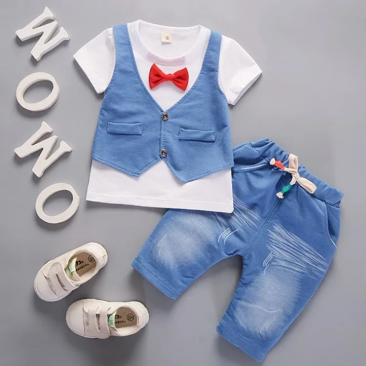 

Children's summer baby boy short-sleeved vest fake two-piece suit