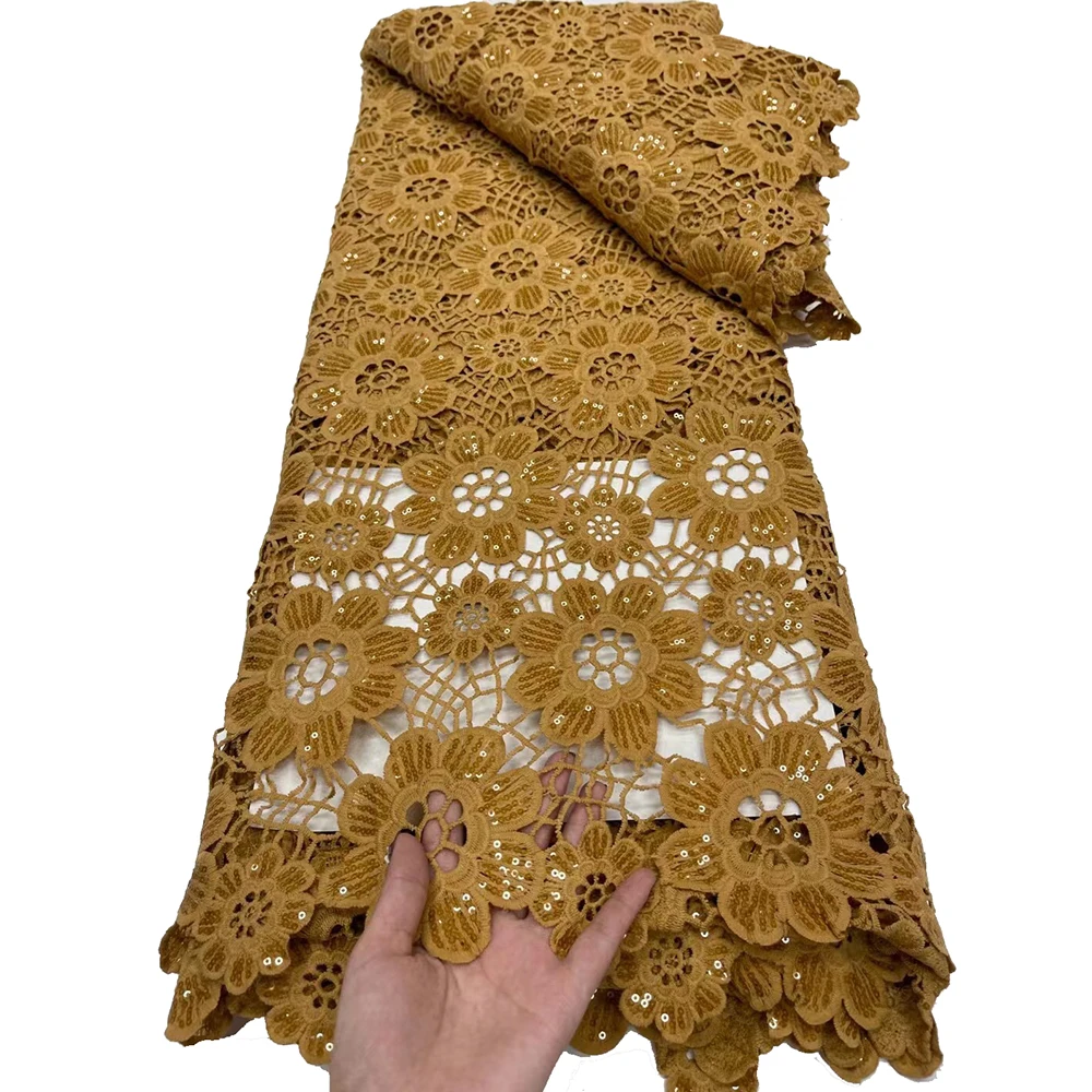 

Sinya High Quality 2021 Wedding Party Gold Water Soluble Sequence Guipure Nigerian Sequins African Cord Lace Fabric