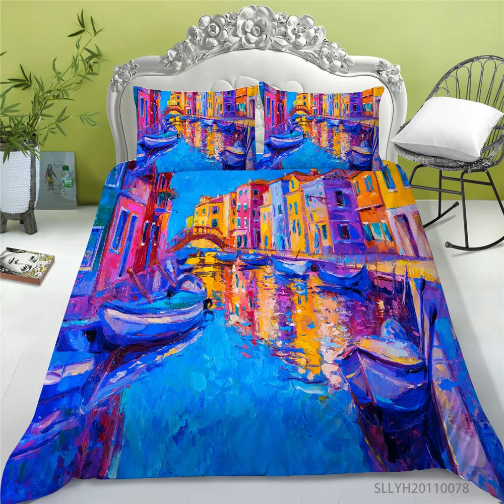 

Home Textile King Size Bedding Set Luxury Duvet Cover Set Oil Painting Print 2/3 Pcs Modern Home Bed Set Pillowcase