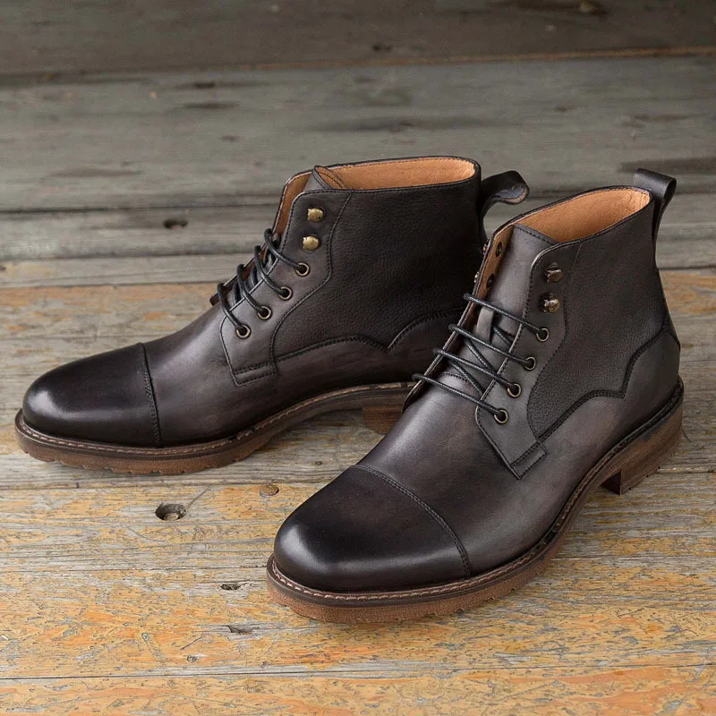QYFCIOUFU/Мужские ботинки в стиле ретро из натуральной кожи с круглым носком; модные классические деловой официальный офисный ботильоны на шнуровке; мужская обувь