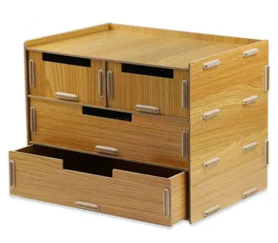 3 Layers Drawer Wooden Desktop File Shelf Multilayer Storage Storage Box Cabinet Shelves